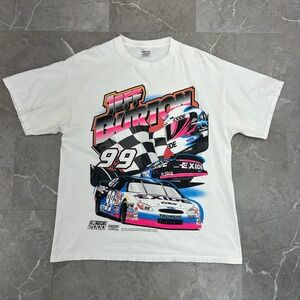 Vintage Jeff Burton Graphic Tee Mens XL Nascar Exide Racing Double Sided Shirt